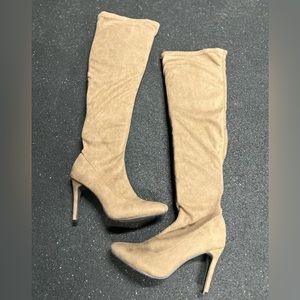 Thigh-High Taupe Boot Heels